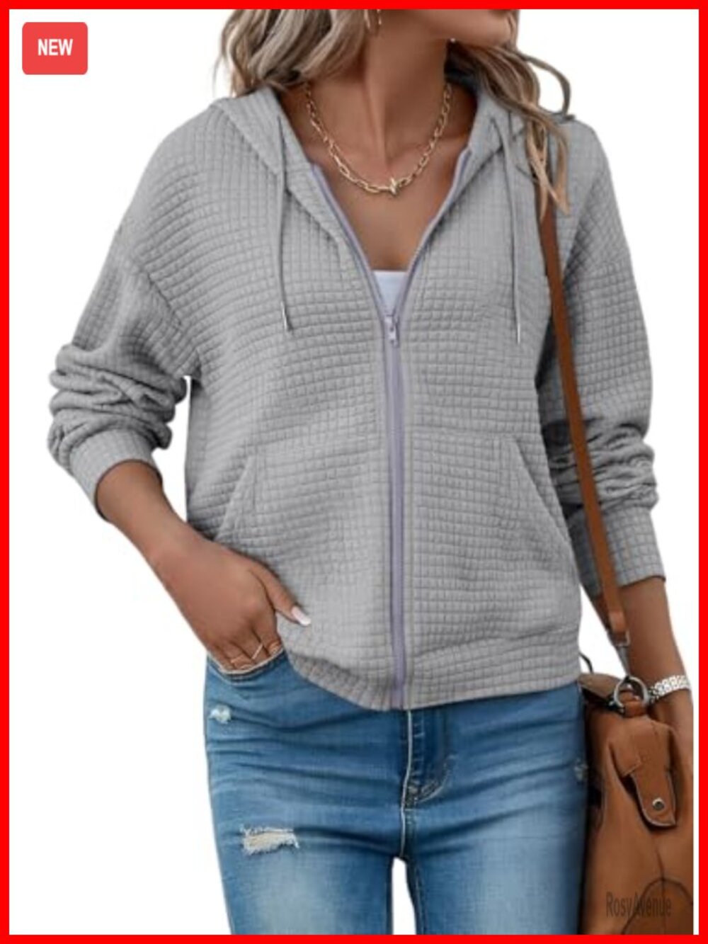 Womens Zip Up Hoodie Oversized Waffle Knit Sweatshirt Casual Fall